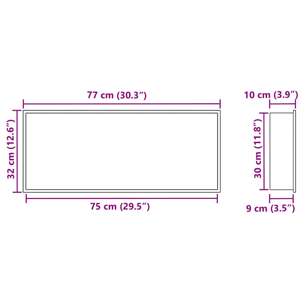 Douche Niche Zwart 75 x 30 x 9.5 cm Roestvrij staal