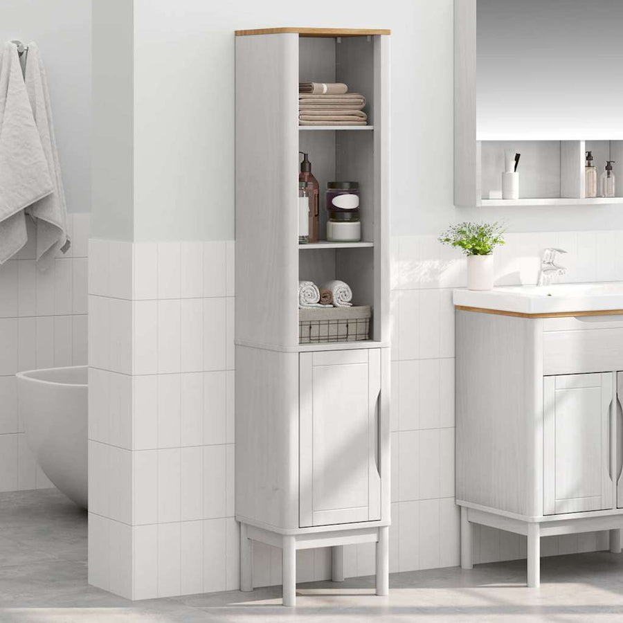 Hoge badkamerkast Wit 36 x 30 x 160 cm Massief grenenhout