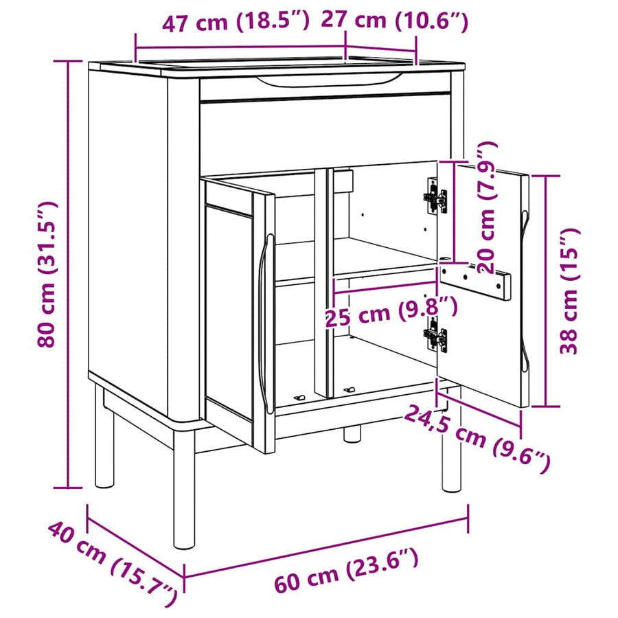 Badkamer wastafelkast met plank FLORO Wit 60 x 40 x 80 cm