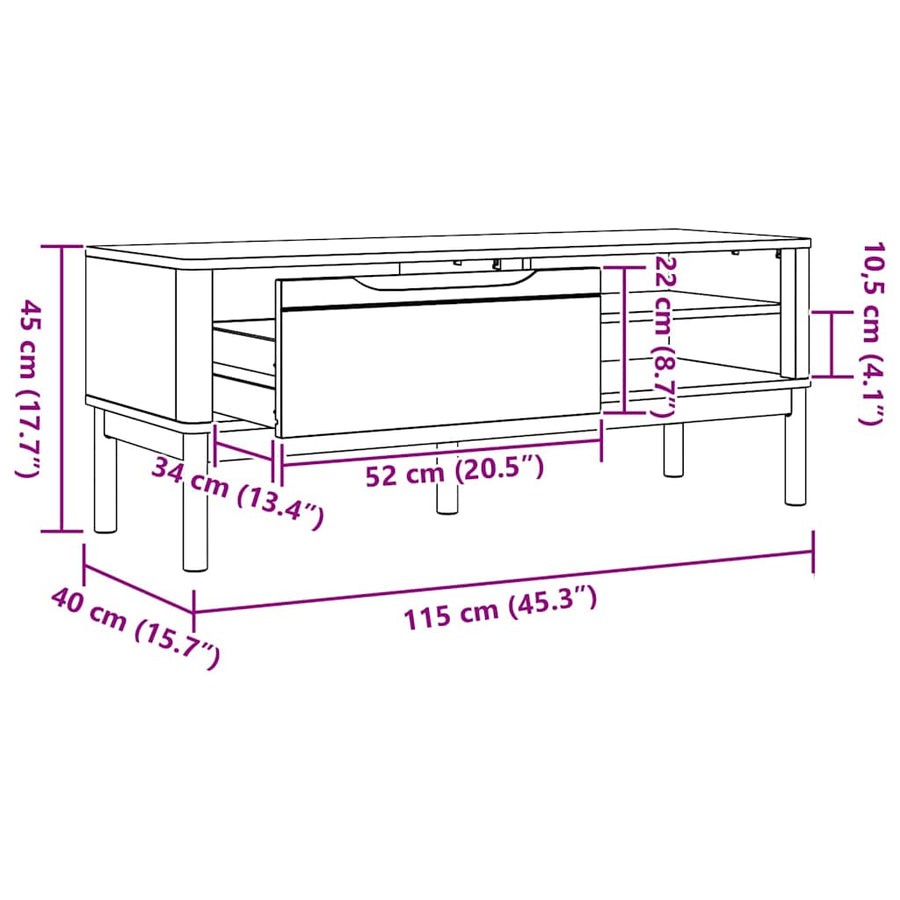 Hal bank met lade Wasbruin 115 x 40 x 45 cm Massief Vurenhout