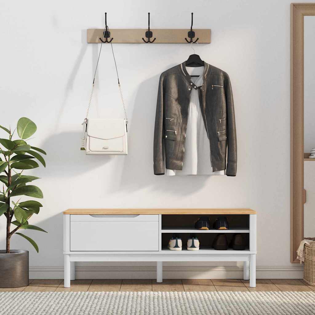 Hal bank met lade Wit 115 x 40 x 45 cm Massief Vurenhout