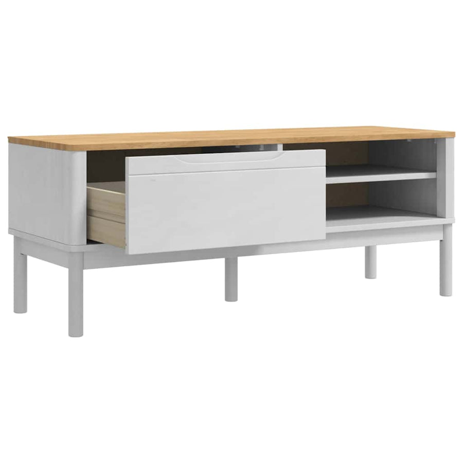 Hal bank met lade Wit 115 x 40 x 45 cm Massief Vurenhout