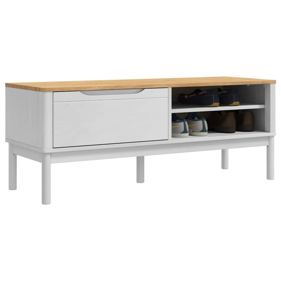Hal bank met lade Wit 115 x 40 x 45 cm Massief Vurenhout