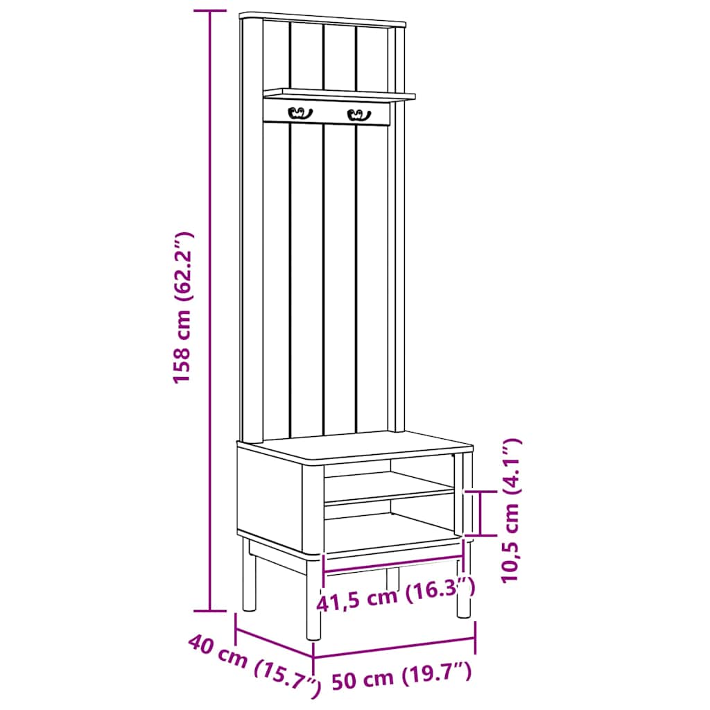 Halkast met plank FLORO Wit 50 x 40 x 158 cm Massief Vurenhout