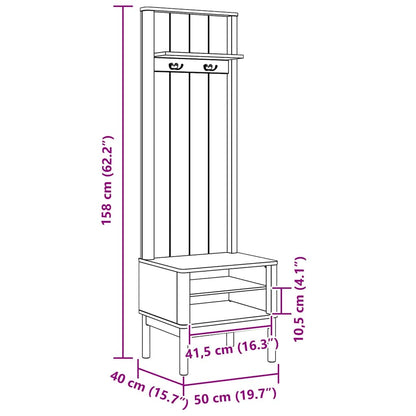 Halkast met plank FLORO Wit 50 x 40 x 158 cm Massief Vurenhout