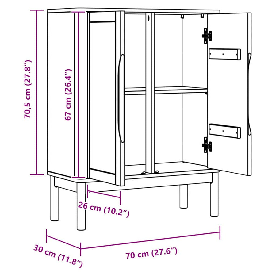 Dressoir Wit 70 x 30 x 70,5 cm Massief Vurenhout