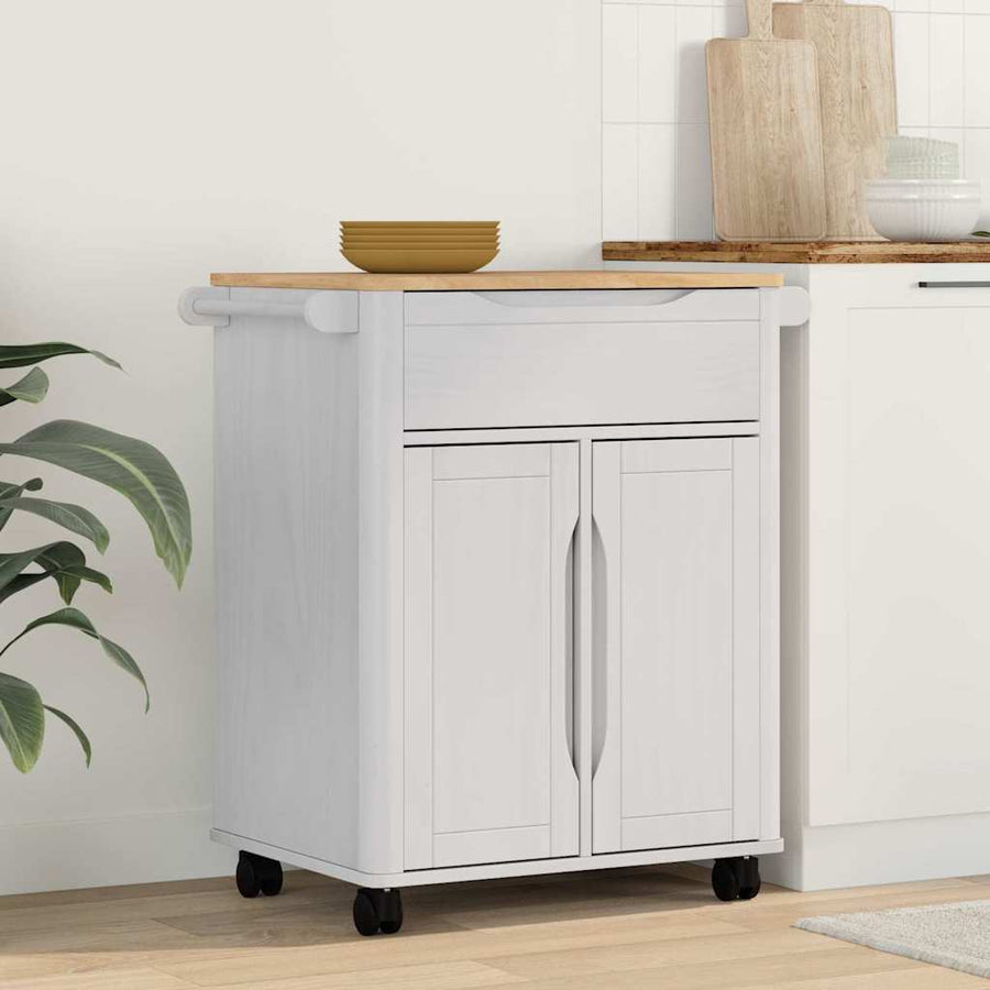 Keuken Trolley Wit 72,5 x 45 x 80 cm Massief Vurenhout