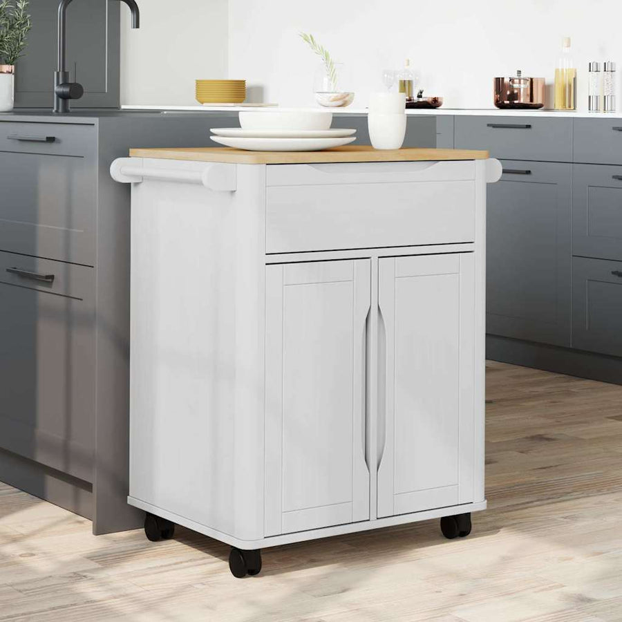 Keuken Trolley Wit 72,5 x 45 x 80 cm Massief Vurenhout
