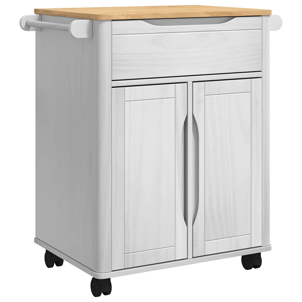 Keuken Trolley Wit 72,5 x 45 x 80 cm Massief Vurenhout
