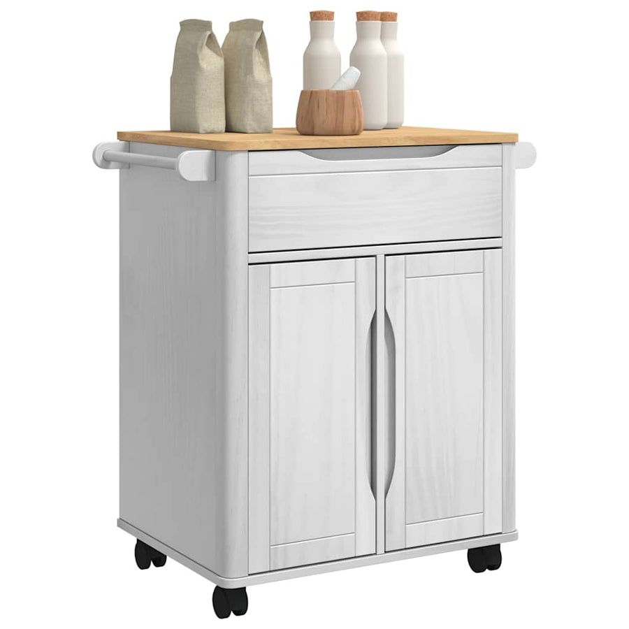 Keuken Trolley Wit 72,5 x 45 x 80 cm Massief Vurenhout