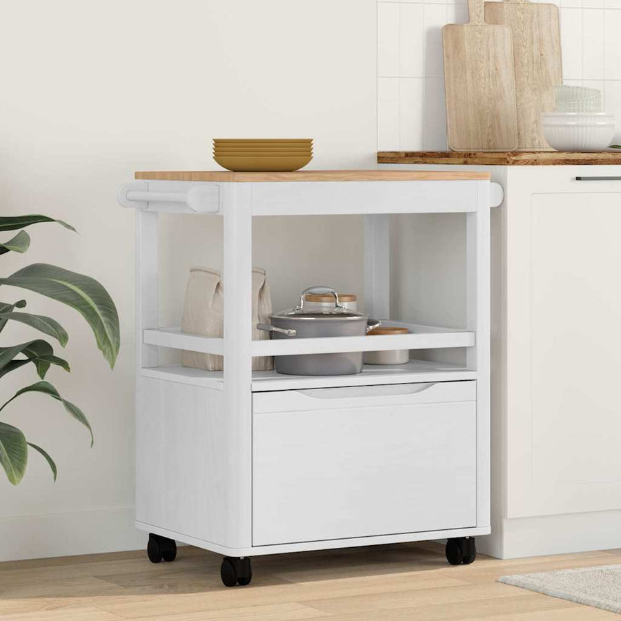 Keuken Trolley FLORO Wit 72,5 x 45 x 80 cm Massief Vurenhout