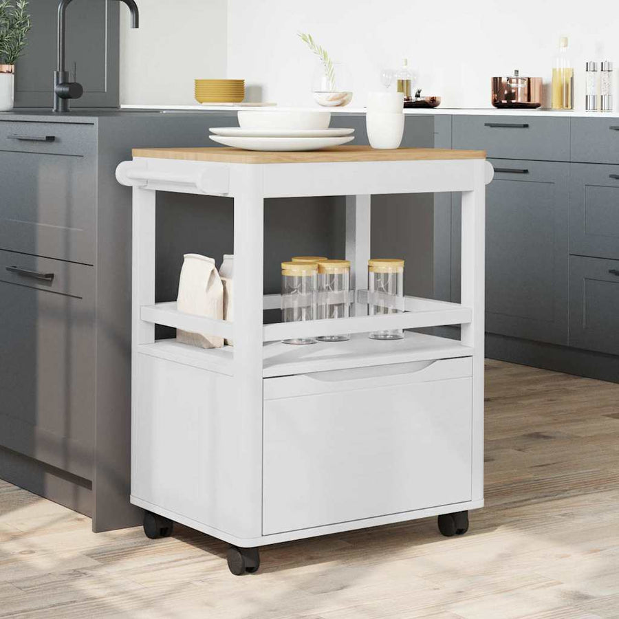 Keuken Trolley FLORO Wit 72,5 x 45 x 80 cm Massief Vurenhout