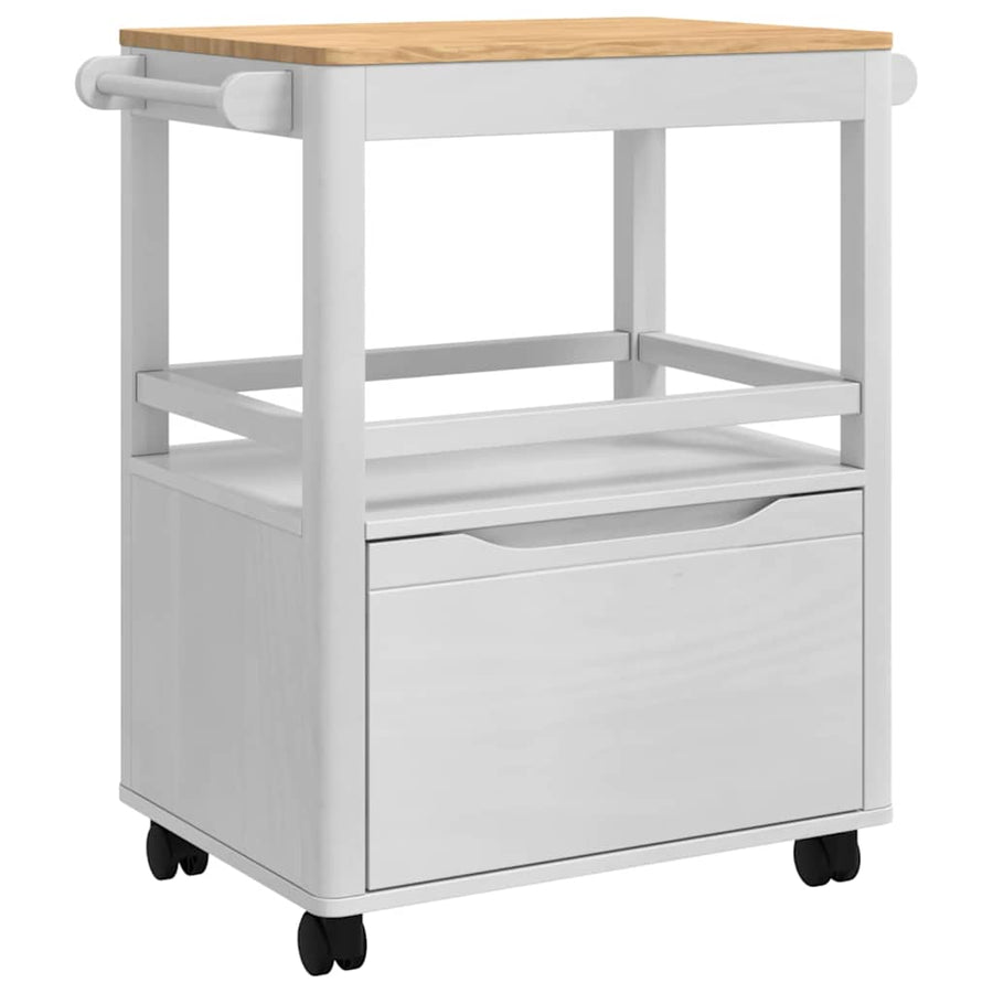 Keuken Trolley FLORO Wit 72,5 x 45 x 80 cm Massief Vurenhout