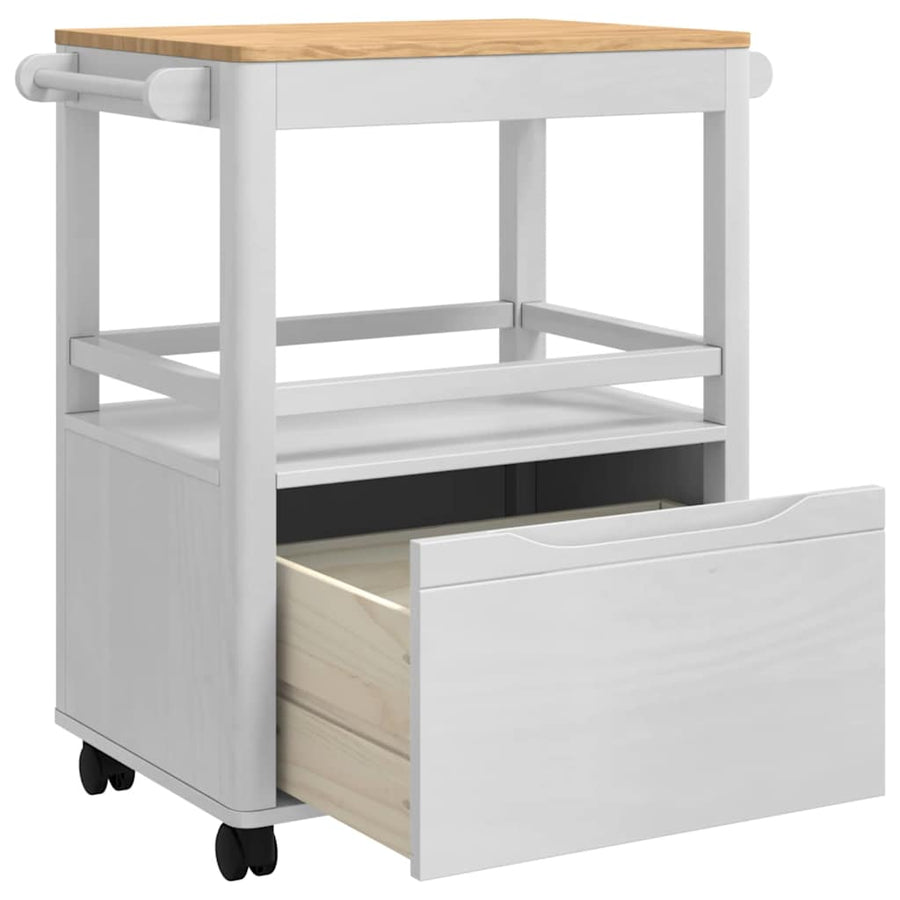 Keuken Trolley FLORO Wit 72,5 x 45 x 80 cm Massief Vurenhout