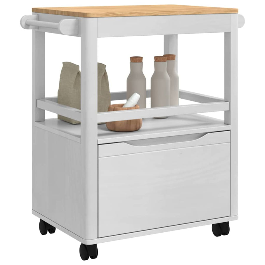 Keuken Trolley FLORO Wit 72,5 x 45 x 80 cm Massief Vurenhout