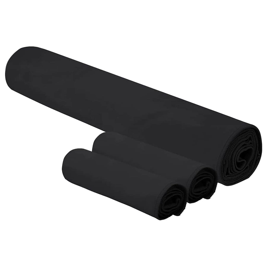Set van Sporthanddoeken 3 pcs Zwart Polyester en Polyamide