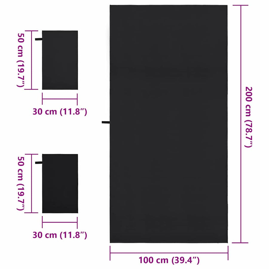 Set van Sporthanddoeken 3 pcs Zwart Polyester en Polyamide