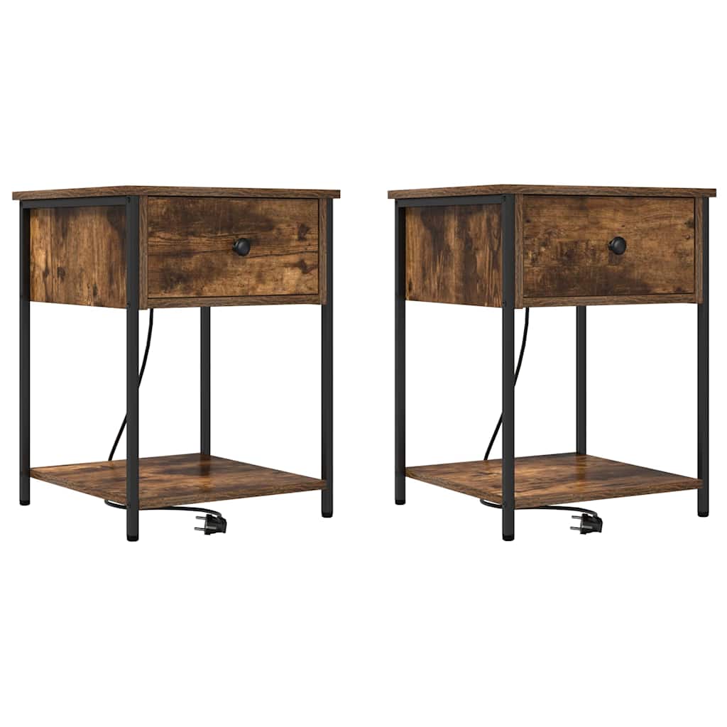 Bedside kasten 2 pcs Gerookt eiken 42 x 41 x 56 cm Bewerkt hout