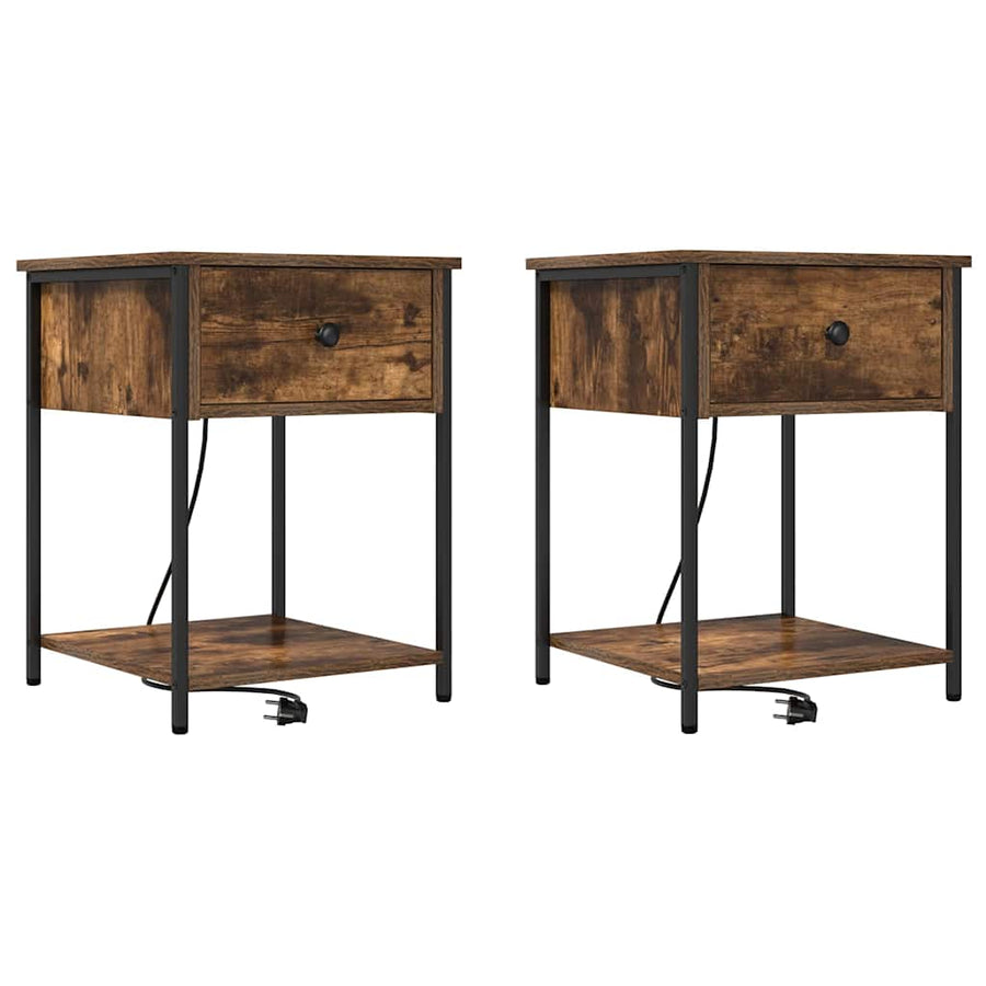 Bedside kasten 2 pcs Gerookt eiken 42 x 41 x 56 cm Bewerkt hout
