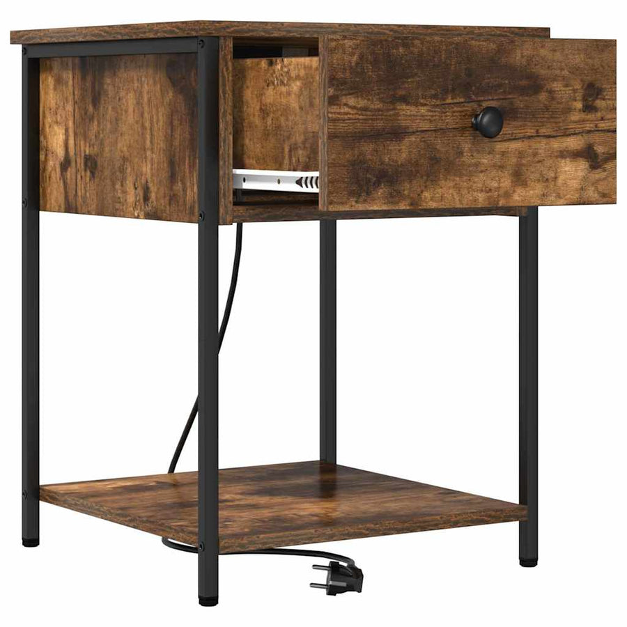 Bedside kasten 2 pcs Gerookt eiken 42 x 41 x 56 cm Bewerkt hout