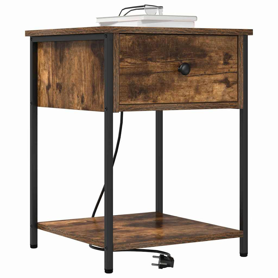 Bedside kasten 2 pcs Gerookt eiken 42 x 41 x 56 cm Bewerkt hout