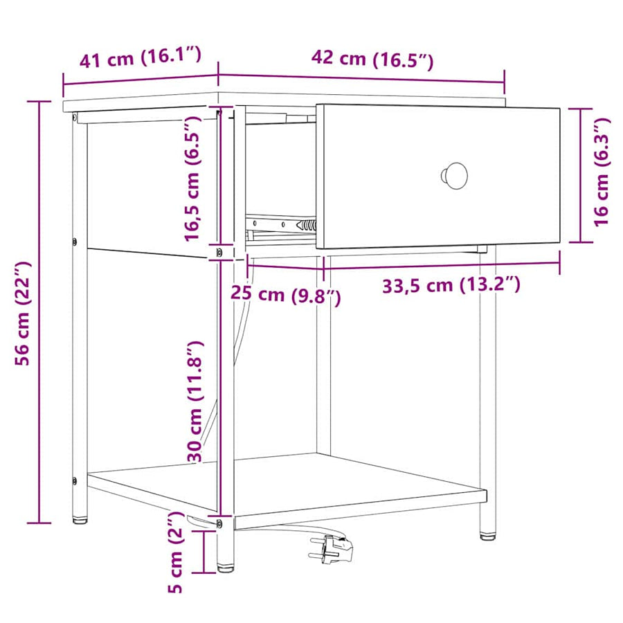 Bedside kasten met lade 2 pcs bruin eikenkleur 42 x 41 x 56 cm