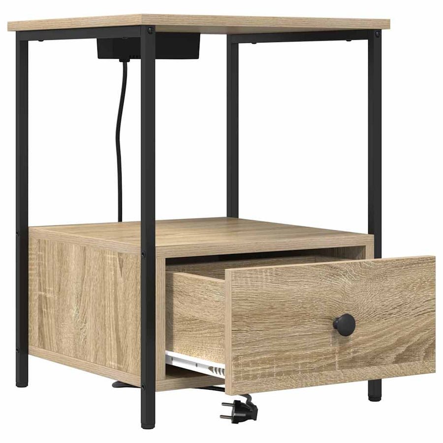 Nachtkastje met Oplaadstation Sonoma eiken Bewerkt hout