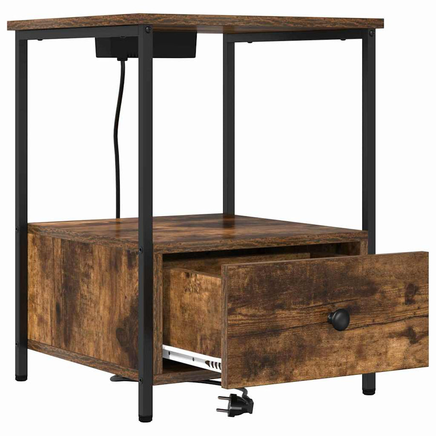 Nachtkastje met Oplaadstation 2 pcs Gerookt eiken Bewerkt hout