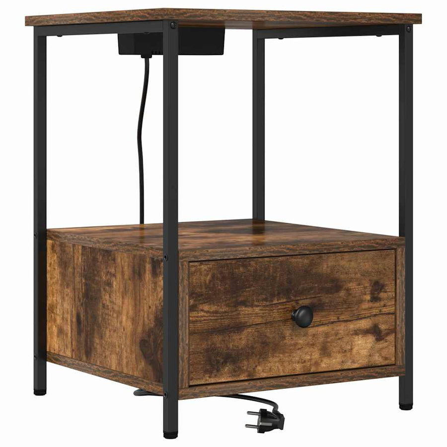 Nachtkastje met Oplaadstation 2 pcs Gerookt eiken Bewerkt hout