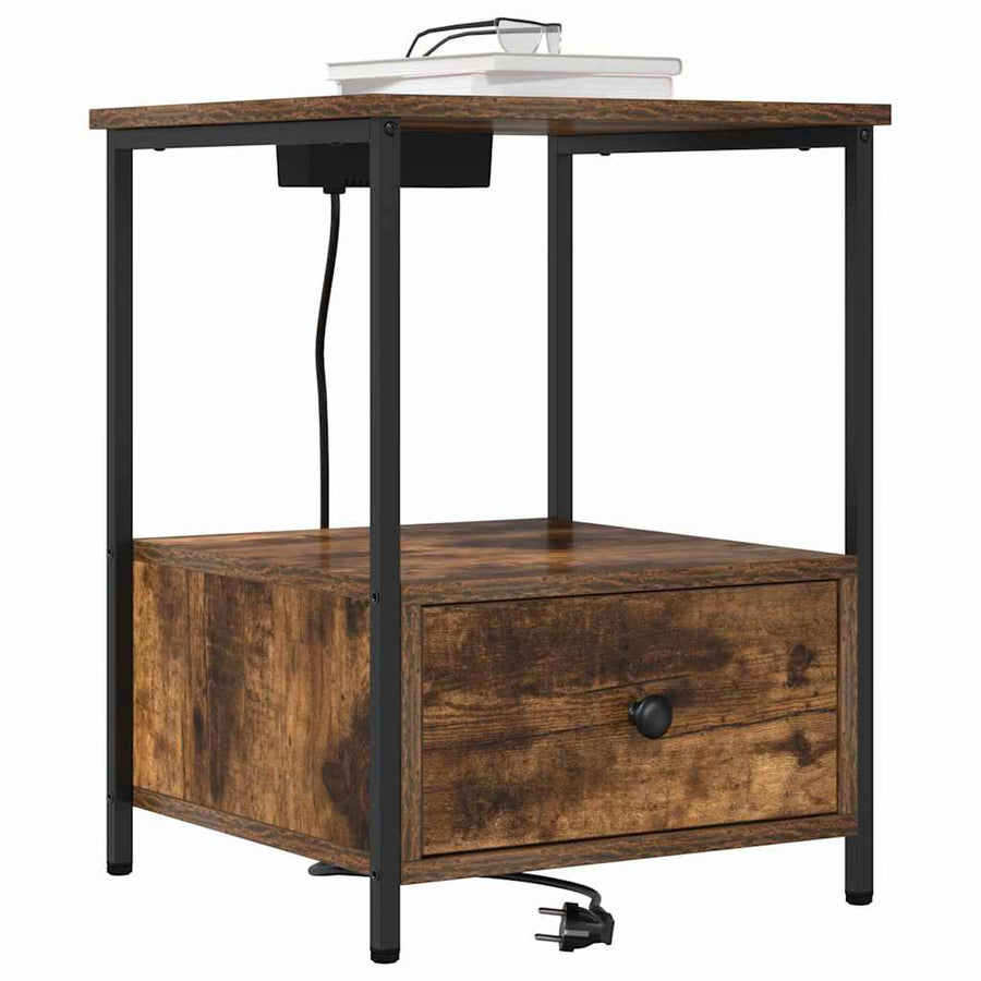 Nachtkastje met Oplaadstation 2 pcs Gerookt eiken Bewerkt hout