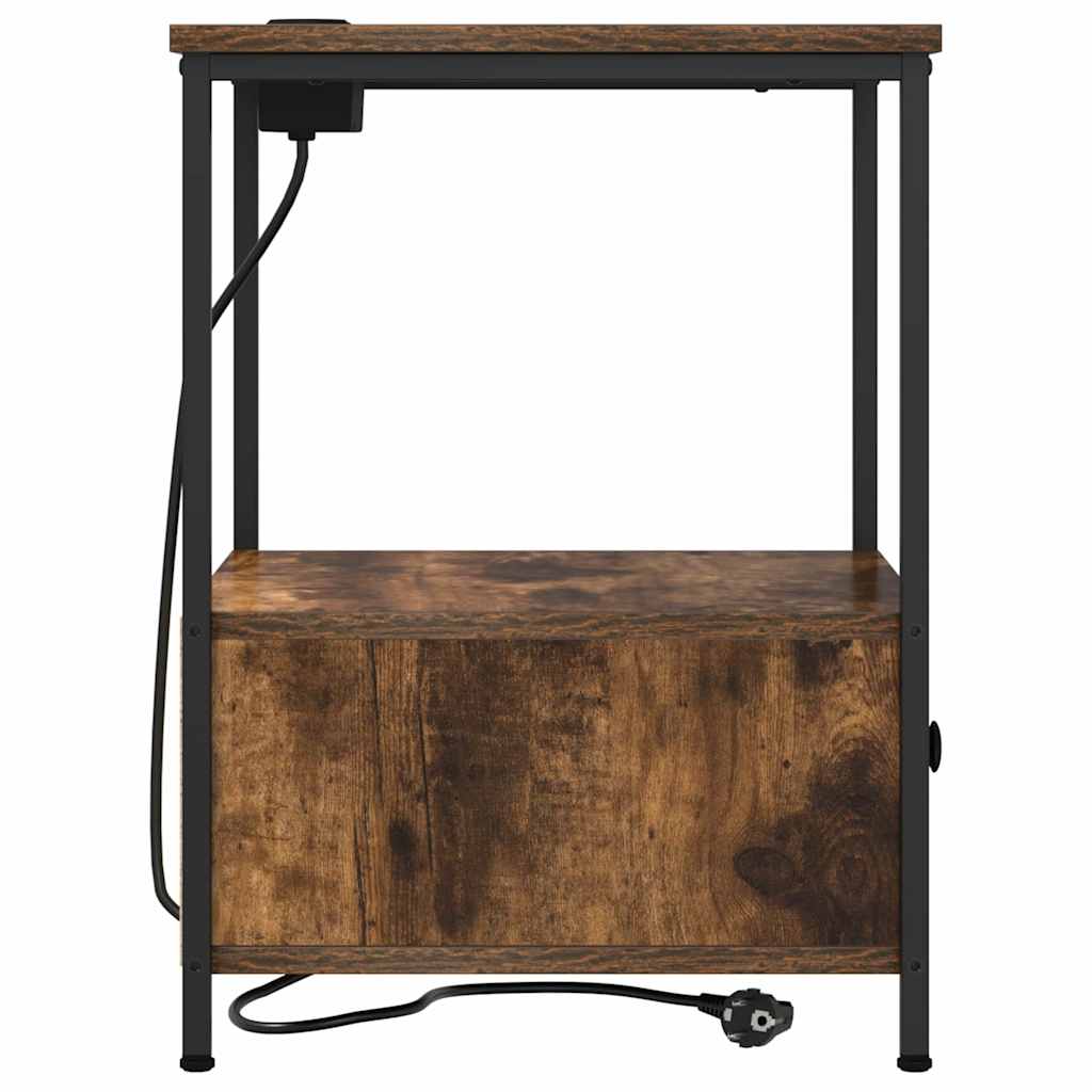 Nachtkastje met Oplaadstation 2 pcs Gerookt eiken Bewerkt hout