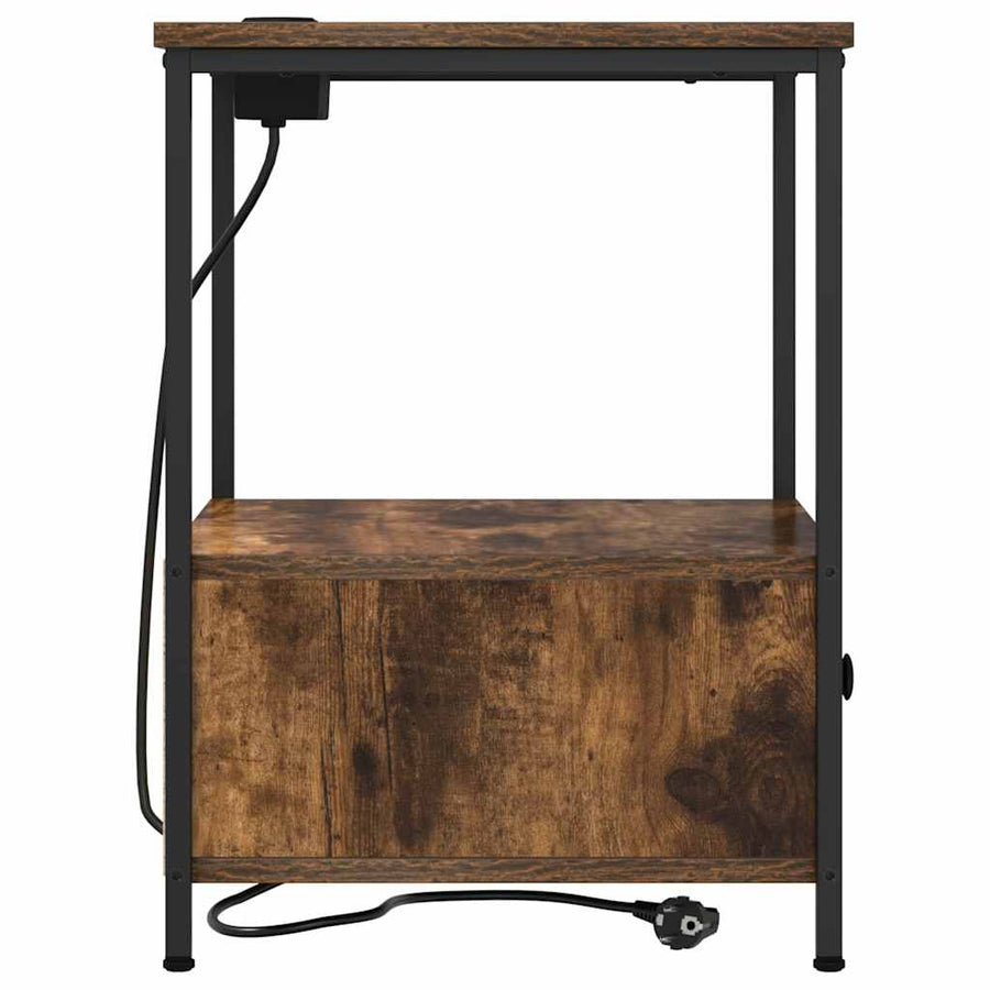 Nachtkastje met Oplaadstation 2 pcs Gerookt eiken Bewerkt hout