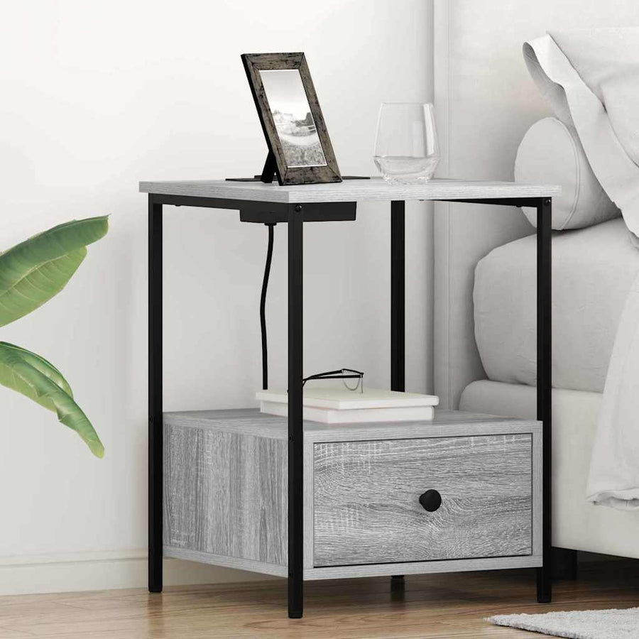 Nachtkastje met Oplaadstation 2 pcs Grijs sonoma Bewerkt hout