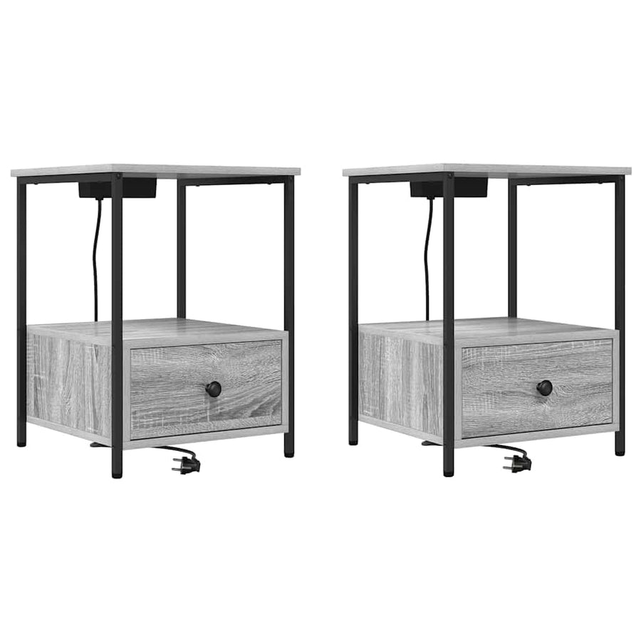 Nachtkastje met Oplaadstation 2 pcs Grijs sonoma Bewerkt hout