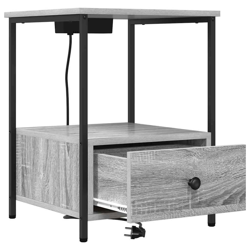Nachtkastje met Oplaadstation 2 pcs Grijs sonoma Bewerkt hout