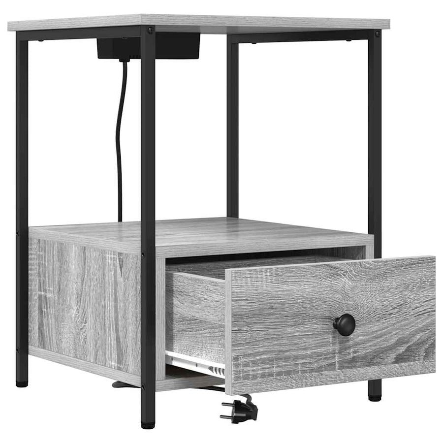 Nachtkastje met Oplaadstation 2 pcs Grijs sonoma Bewerkt hout