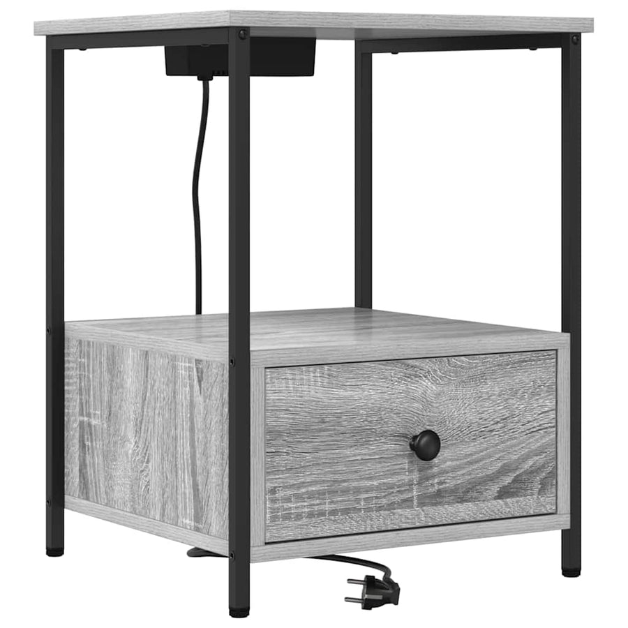 Nachtkastje met Oplaadstation 2 pcs Grijs sonoma Bewerkt hout