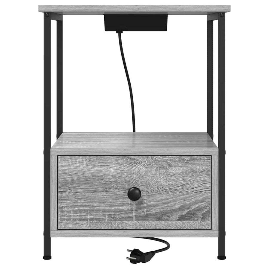 Nachtkastje met Oplaadstation 2 pcs Grijs sonoma Bewerkt hout