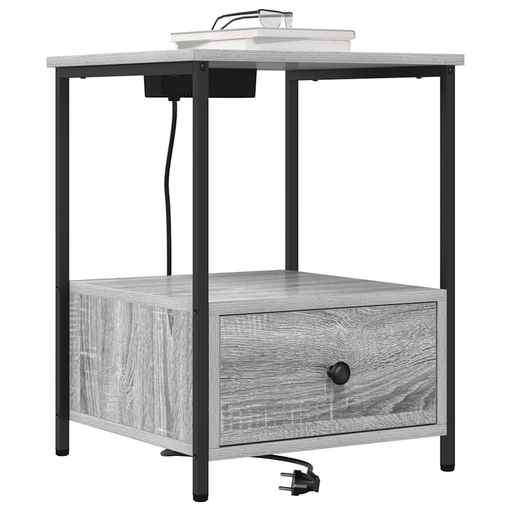Nachtkastje met Oplaadstation 2 pcs Grijs sonoma Bewerkt hout