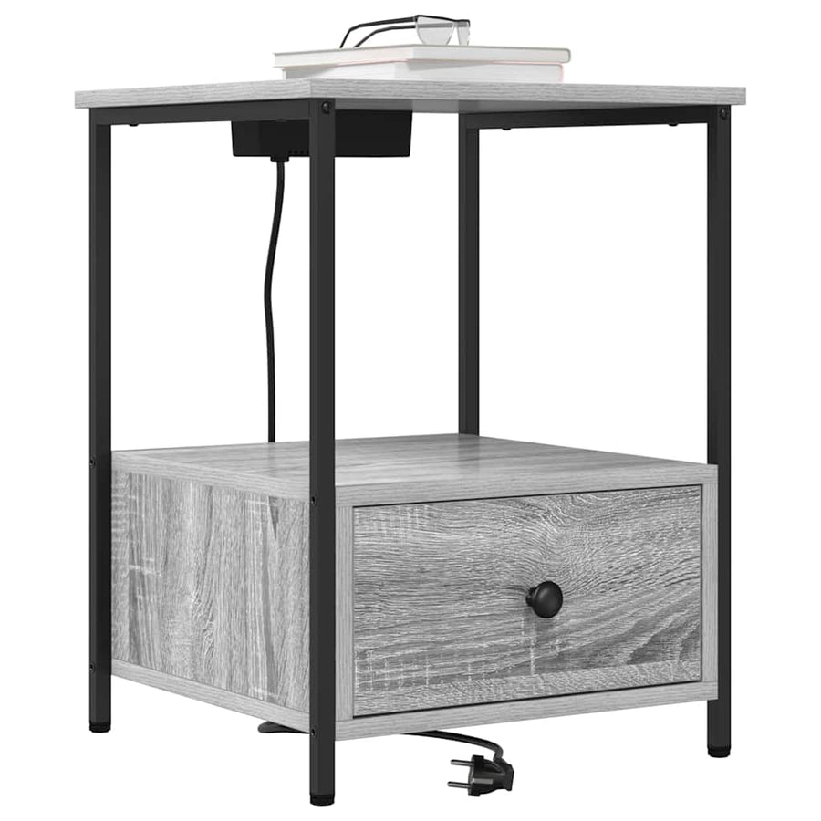 Nachtkastje met Oplaadstation 2 pcs Grijs sonoma Bewerkt hout