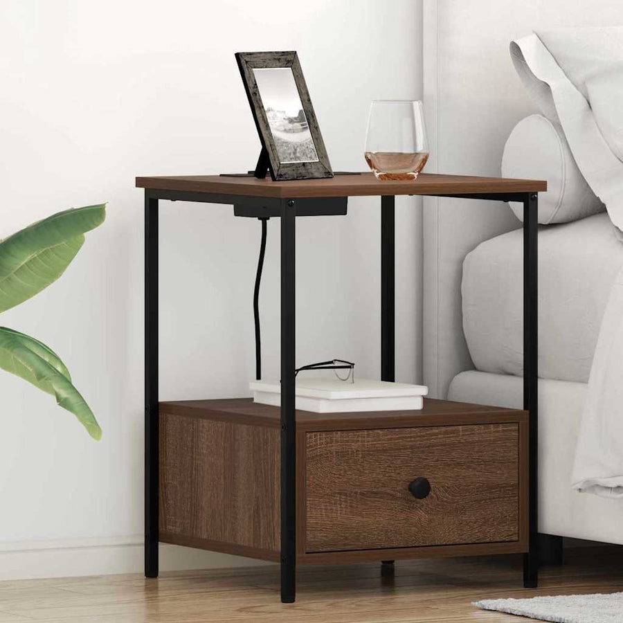 Nachtkastje met Oplaadstation met lade 2 pcs bruin eikenkleur