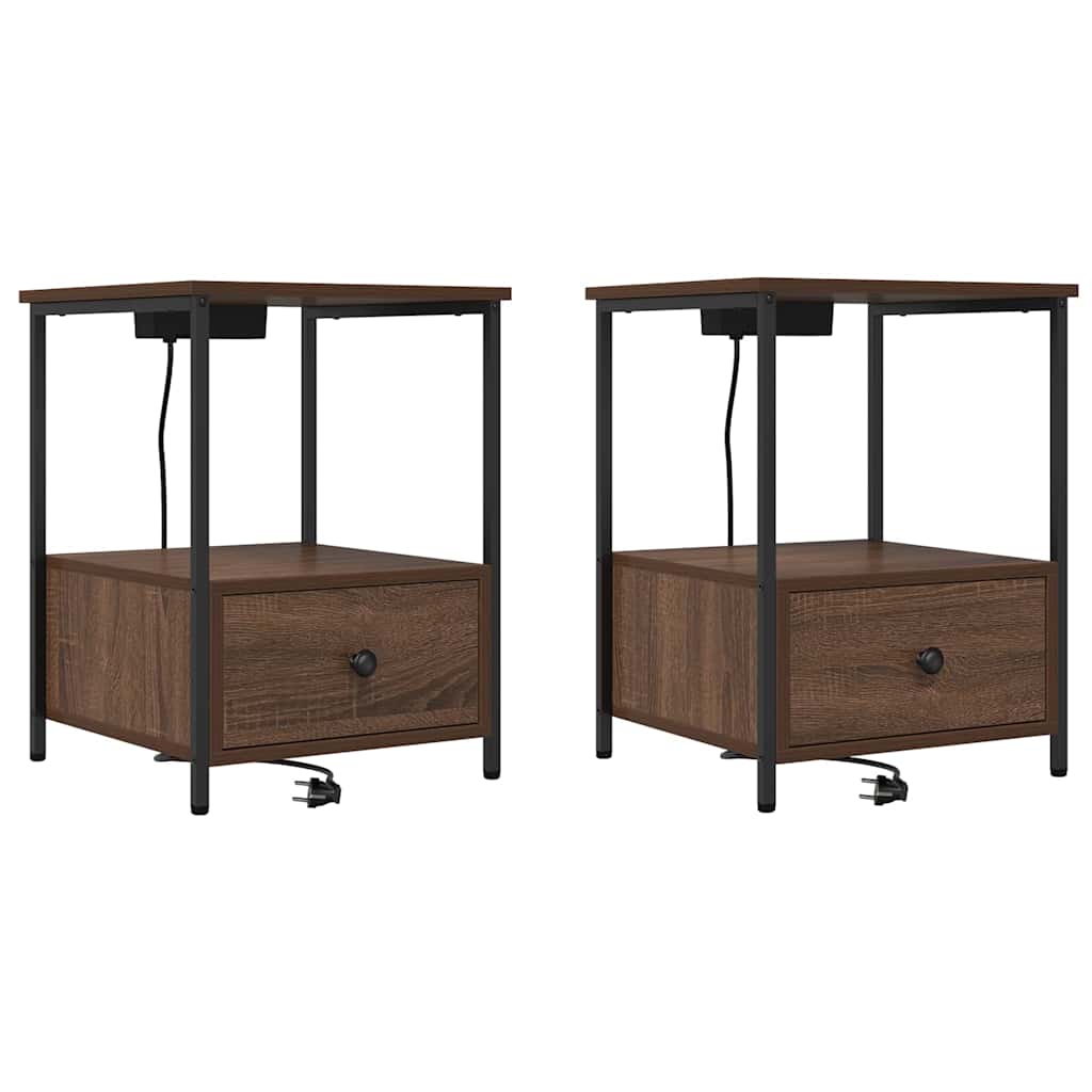Nachtkastje met Oplaadstation met lade 2 pcs bruin eikenkleur