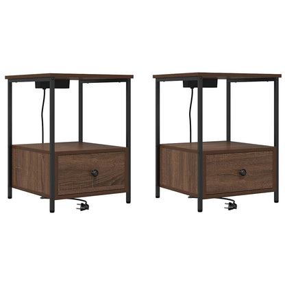 Nachtkastje met Oplaadstation met lade 2 pcs bruin eikenkleur