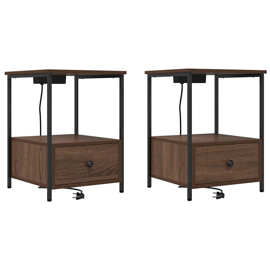Nachtkastje met Oplaadstation met lade 2 pcs bruin eikenkleur