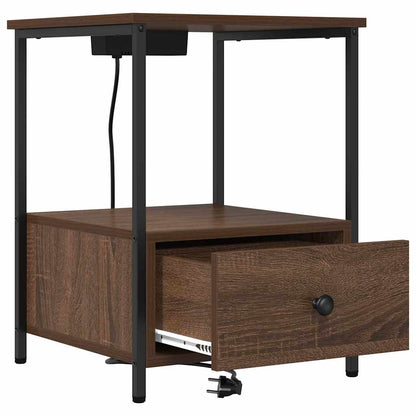 Nachtkastje met Oplaadstation met lade 2 pcs bruin eikenkleur