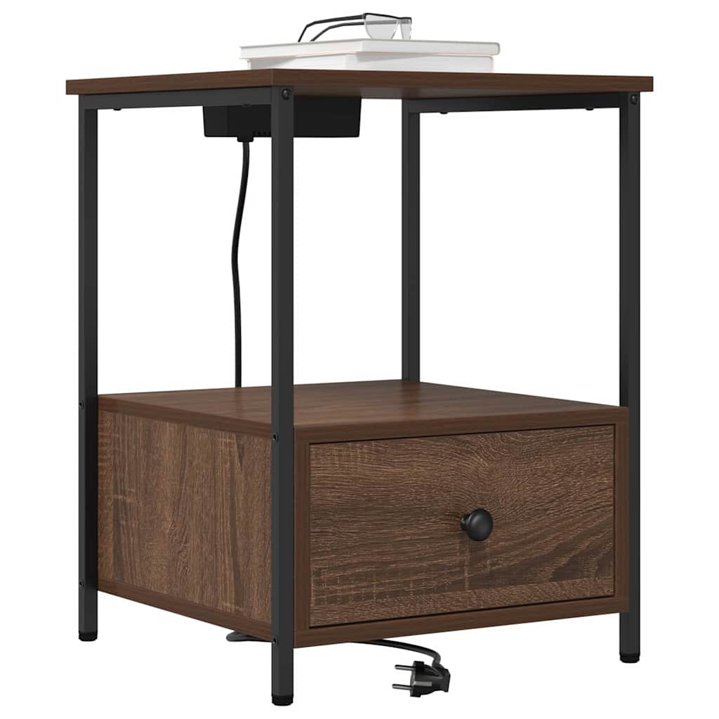 Nachtkastje met Oplaadstation met lade 2 pcs bruin eikenkleur