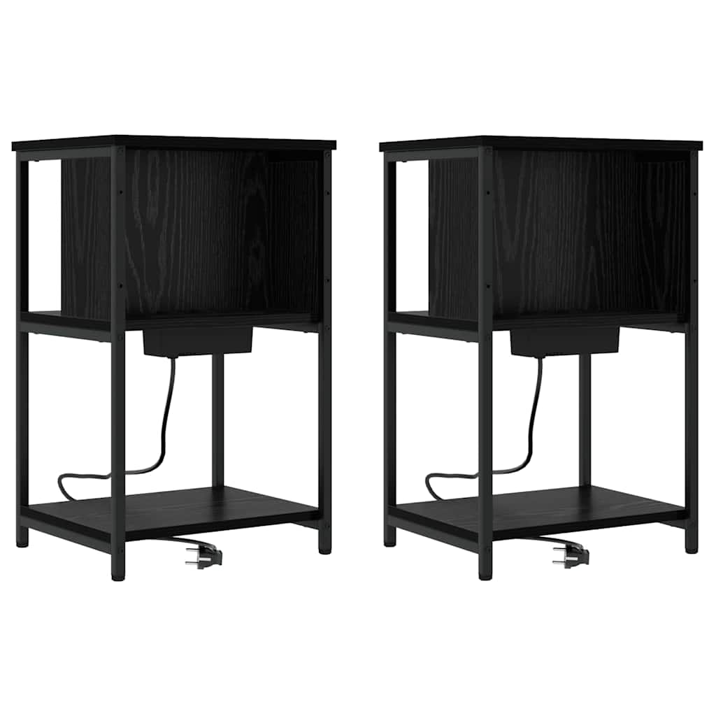 Nachtkastje 2 pcs Zwart eiken 38 x 31 x 61 cm Bewerkt hout