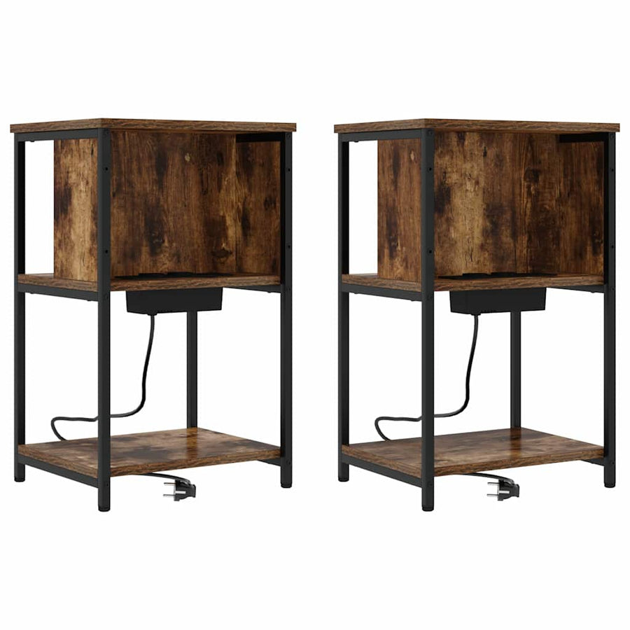 Nachtkastje 2 pcs Gerookt eiken 38 x 31 x 61 cm Bewerkt hout