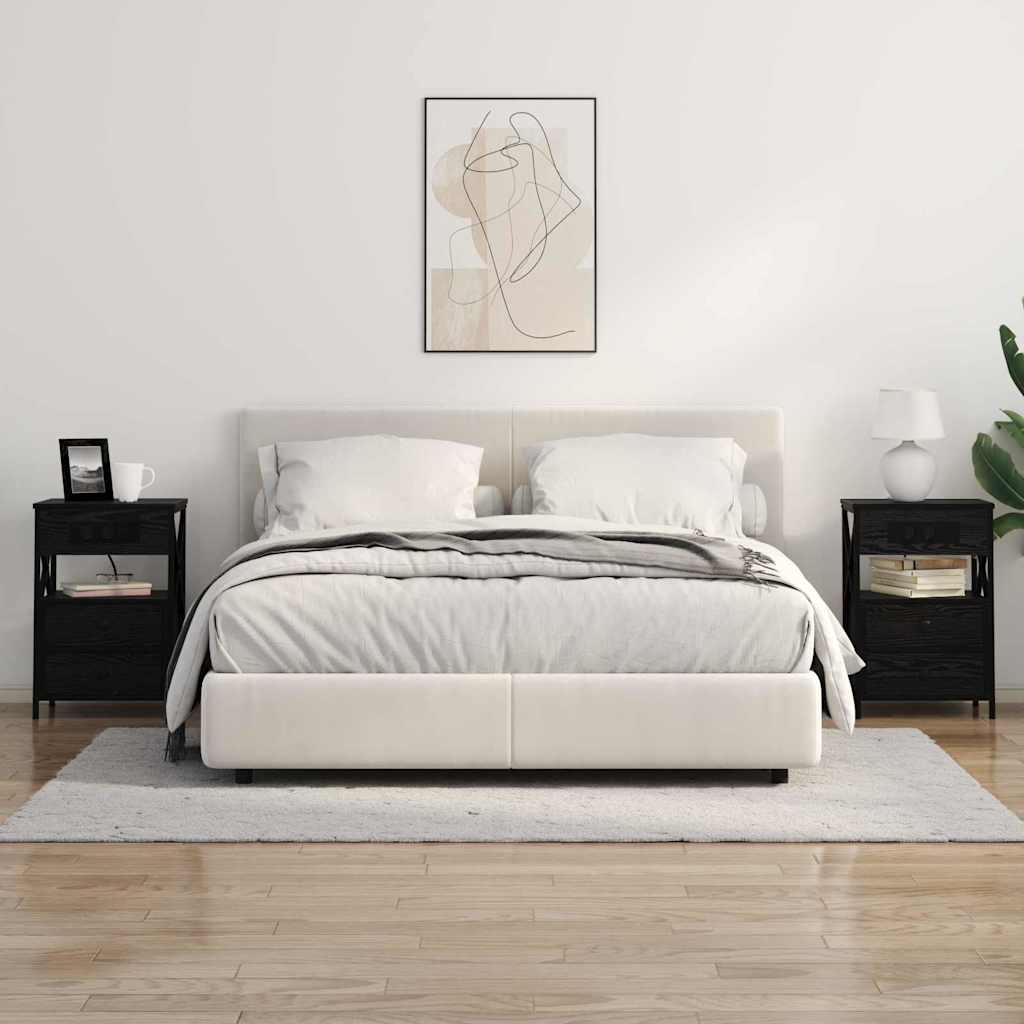 Nachtkastje met lade Zwart eiken 40 x 31 x 60 cm Bewerkt hout