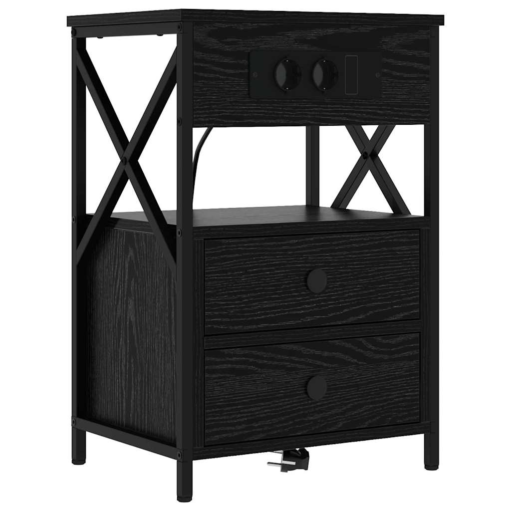 Nachtkastje 2 pcs Zwart eiken 40 x 31 x 60 cm Bewerkt hout